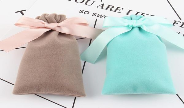 

slim velvet gift bags with satin drawstring bow tie cosmetic lipstick storage packaging pouches boutique retail shop packing bags5479983, Pink;blue