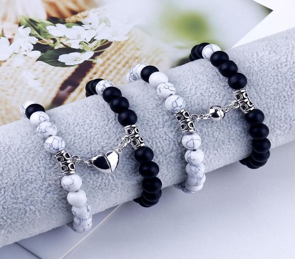 

2022 fashion 2pcsset natural stone beads yoga strand bracelet for lovers distance magnet couple bracelets healing friendship jewe8604092, Black