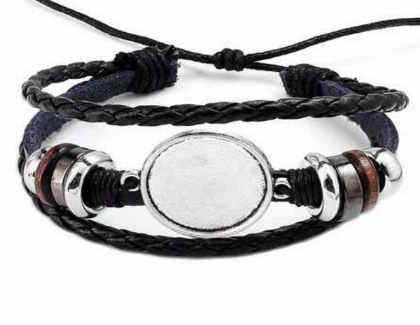 

fashion jewelry diy multi layer leather bracelet bangle blank base fit 20mm round po glass cabochon setting bezel tray jewelry 5097329, Golden;silver