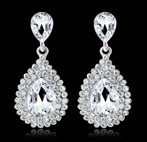 

shining fashion crystals earrings rhinestones long drop earring for women bridal jewelry wedding gift for bridesmaids bw0098253718, White