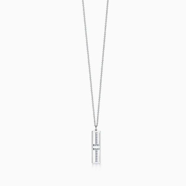 

designer ay 925 silver classic double diamond cut out rectangle pendant necklace for men and women fashion versatile collar chain, Black