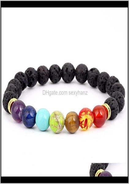 

beaded strands bracelets 7 men black lava healing balance beads reiki chakra buddha prayer natural stone yoga bracelet wo2741112