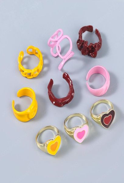 

vintage colorful heart y2k ring set open copper rings for women candy color hand painted rings jewelry9979554, Silver