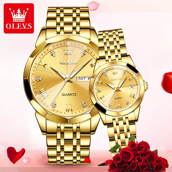

luxury couple watches high-quality quartz watch for lovers fashion steel large dial 41mm 27mm luminous men watch solid buckle gold watch wom, Slivery;golden
