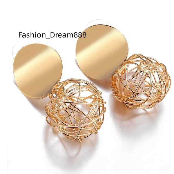 

online customization holographic geometric shape iron wire hollow ball earrings studs wholesale travel jewelry, Silver