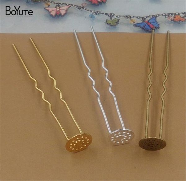 

boyute  pieces 12mm 7 color cabochon base metal hair stick whole diy hair jewelry for women5246505, Golden;white