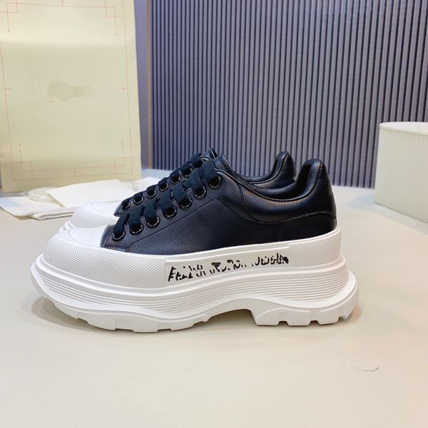 

designer casual shoes men women alexander queens leather lace up white sole espadrilles oversized 0626, Black