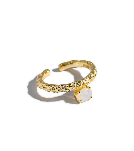 

korean s925 sterling silver open ring ins niche design sense nano stone opal texture female adjustable friends cluster rings3019139, Golden;silver
