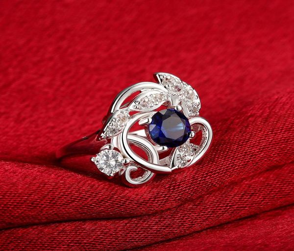 

zircon ring christmas gift shiny blue flower rings012343704060, Silver