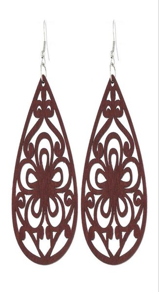 

flower pattern wooden earrings engraved design light weight long drop organic wood dangle earrings for womens1896357, Silver