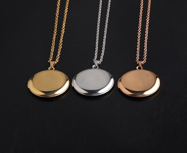 

round shaped po frame pendant necklace gold silver color stainless steel picture locket pendant necklace couple jewelry gifts2527113
