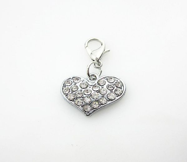 

20pcs selling lobster clasp rhinestone crystal heart dangle charms for floating pendant lockets diy jewelry4144980, Bronze;silver