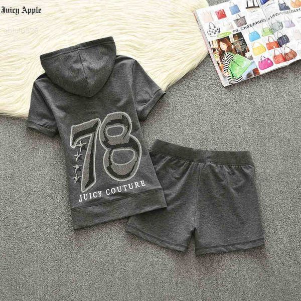 

juicy tracksuit women hooded short sleeves and shorts two piece set 2022 summer clothes for woman outifits fashion, White