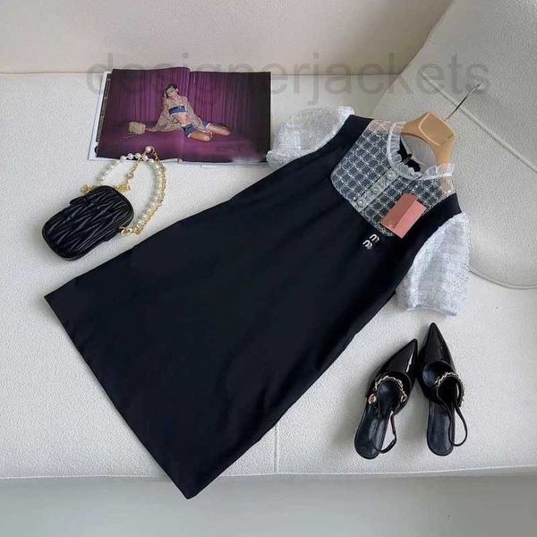 

basic & casual dresses designer 23 summer new celebrity style elegant temperament handmade nail diamond black white splice fake two piece dr, Black;gray