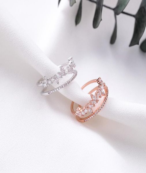 

2020 new elegant leaf stone hollow double layer rings for women fashion micro paved cubic open rings femme8218442, Golden;silver
