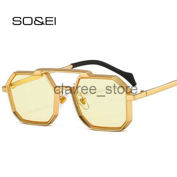 

sunglasses so ei retro metal punk polygon square sunglasses women fashion clear mirror shades uv400 men red yellow sun glasses j230627, White;black
