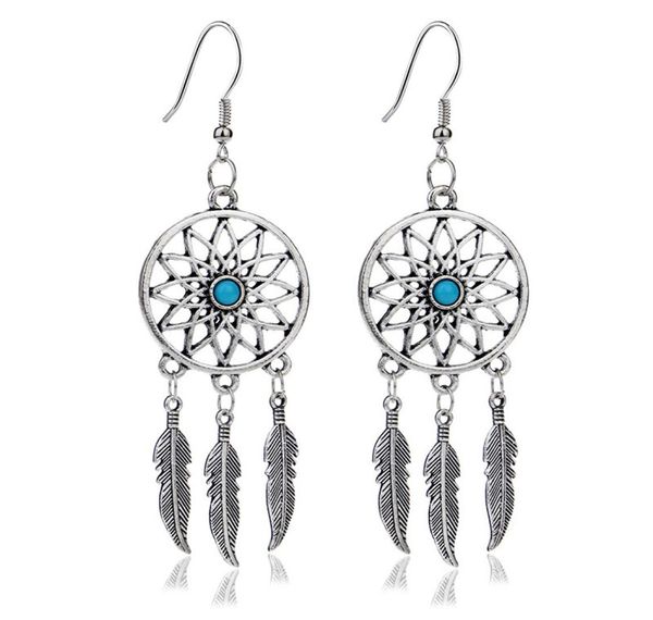 

dreamcatcher earrings dream catcher feather tassel earrings retro long fish hook earrings women earring bohemia hollow long feathe2769164, Silver