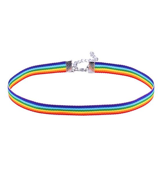 

new kids small women gay pride rainbow choker necklace gay siver chain and pride lace chocker ribbon collar with pendant jewelryz2869592, Silver