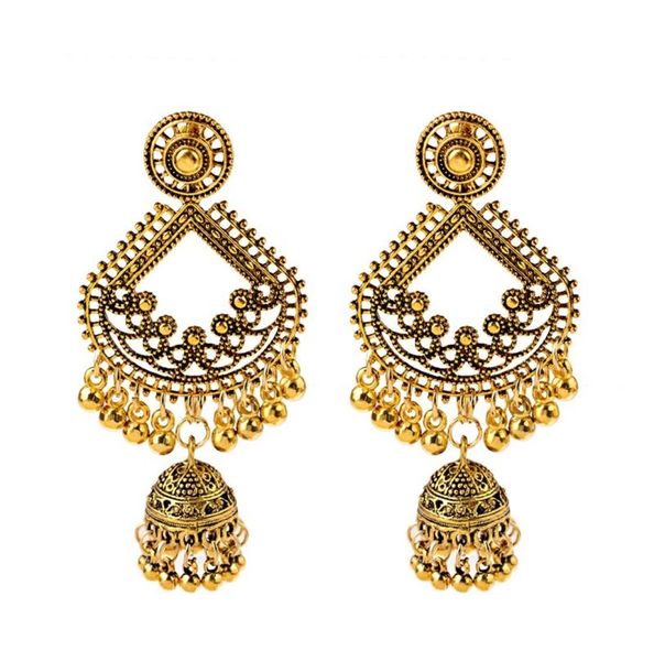 

ethnic women big gold dangle earrings jhumka indian earrings vintage drop earring lantern tassel palace orecchini7292276, Silver