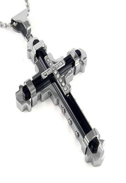 

new men039s cross multidiamond stainless steel necklace explosion jewelry1231219, Silver