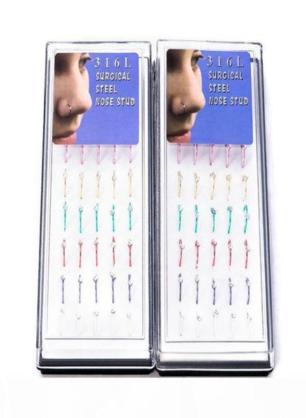 

316l stainless steel hoop nose ring 40pcs each box cz gemstone body jewelry piercing nose stud gold nose rings7956800, Silver