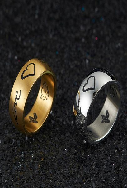 

japanese korean style fearless love rings eyes heart bird flowers and alphabet stainless steel ring gold silver color jewelry3790476