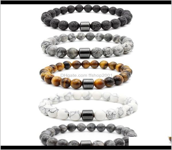 

beaded strands natural stone magnetic hematite bracelet lava tiger eye turquoise beads bracelets women mens fashion jewelry will a2036623, Black