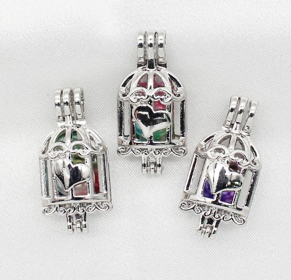 

silver plated heart birdcage pearl cage fragrance essential oil diffuser cage lockets pendant necklace jewelry charms1798405