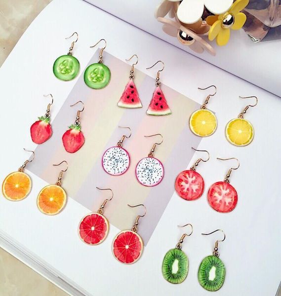 

fashion fruit shaped earring lovely fruit apple watermelon strawberry kiwi earring for woman and girl 8973972, Golden;silver