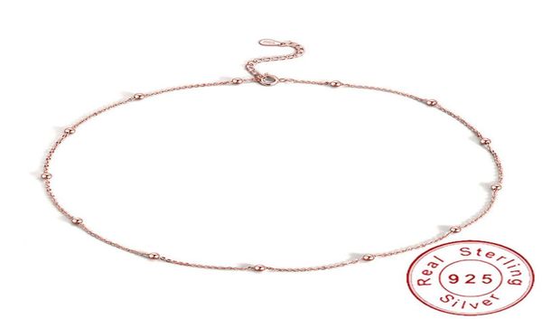 

slim thin 925 silver beaded choker necklaces women girls minimal rose gold satellite chain neckless sn0309193234
