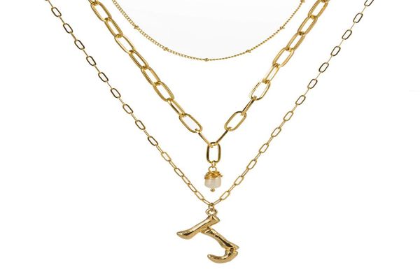 

26 az english initial pendant necklace gold bamboo letter pearl multilayer necklaces choker chain fashion jewelry for women drop 4309235, Silver