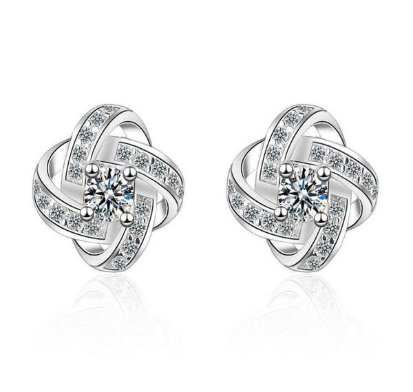 

fashion lady 925 silver plated ear stud zircon crystal rhinestone earring clovers zircon earrings for women jewelry epacket8994088, Golden;silver
