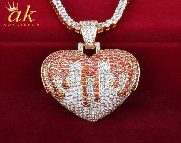

bleeding heart shape pendant rock necklace for women gold color material copper full cubic zircons charms hip hop jewelry with ten5316729, Silver