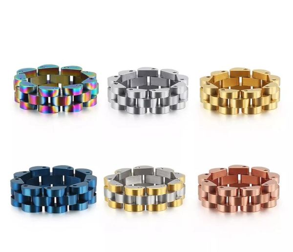 

luxury rose gold blue strap ring men 316l stainless steel womens watch chain rings jewelry fashion 8mm wide finger band dropship5815048, Slivery;golden