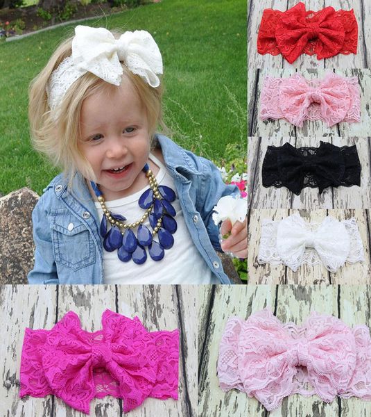 

colors baby big lace bow headbands girls cute bow hair band infant lovely headwrap children bowknot elastic lace headbands m2029950424, Slivery;white