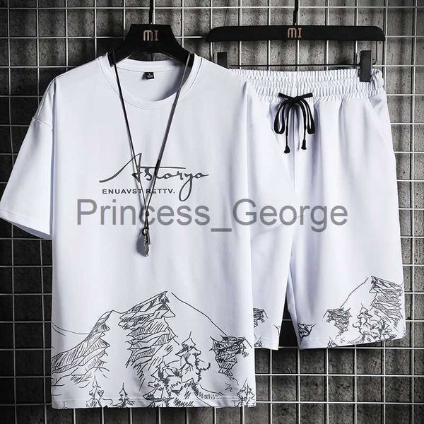 

men's tracksuits men's tshirt shorts set summer breathable casual t shirt running set fashion harajuku printed male sport suit 202, Gray