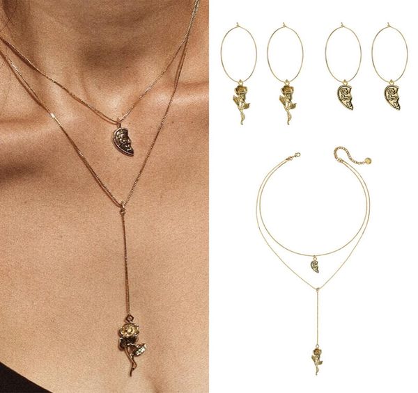 

rongho design vintage metal rose flower pendant necklaces for women fashion jewelry gold heart choker necklace3496726, Silver