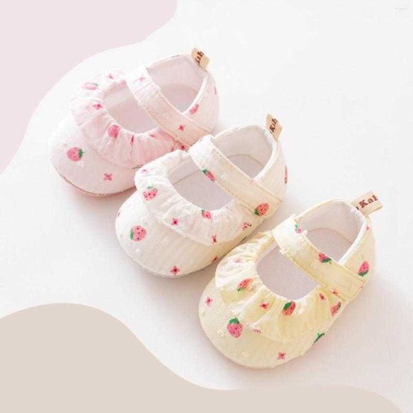 

first walkers toddler shoes cute strawberry prints soft infant baby ruffles floor spring summer socks baptism