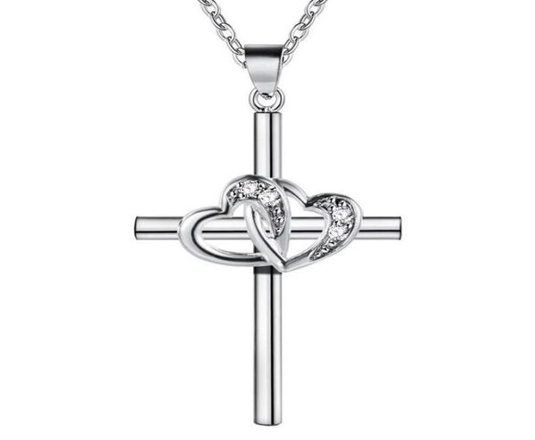 

fashion cross crystal zircon stone pendant necklace silver plated necklace jewelry women wedding christmas gift ship8796019