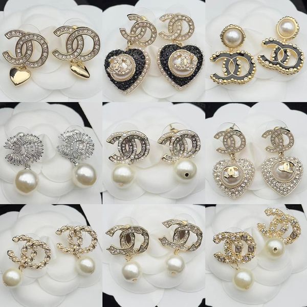 

luxury sparkling crystal cc earring classic brand designer earring for women's fashion s925 silver pearl charm earrings, Golden