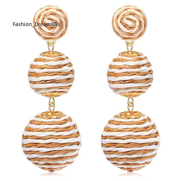 

handmade bohemian boho beach raffia balls beads pendant drop earrings women ball dress party jewelry earring, Silver