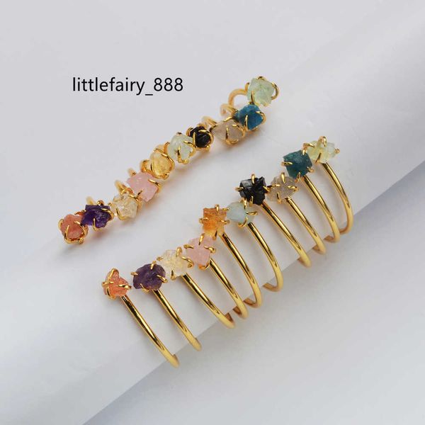 

zg0452 natural gemstone energy healing crystal bracelets bangles claw set raw crystal bracelets, Golden;silver