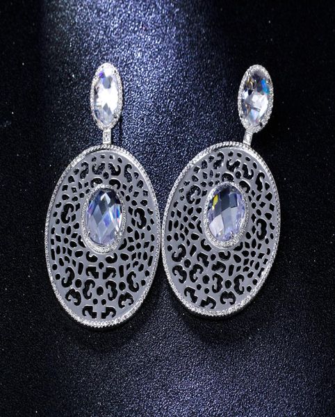 

fashiongold plate earrings long oval design earrings for party cubic zirconia earrings white gold filled jewelry4036231, Silver