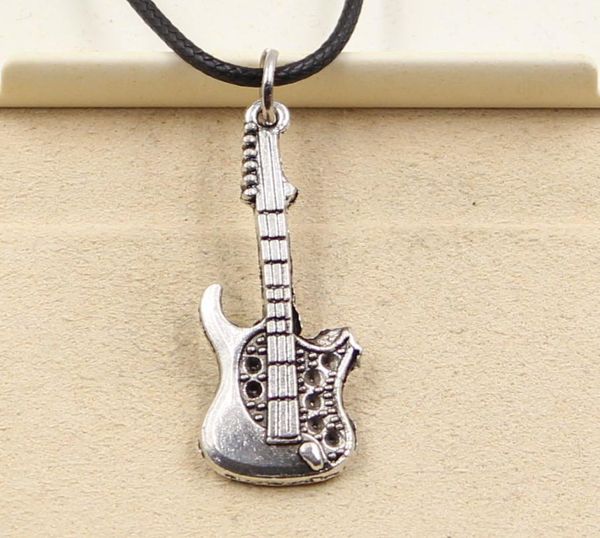 

tibetan silver color pendant guitar necklace choker charm black leather cord factory handmade jewelry 8mz56858374