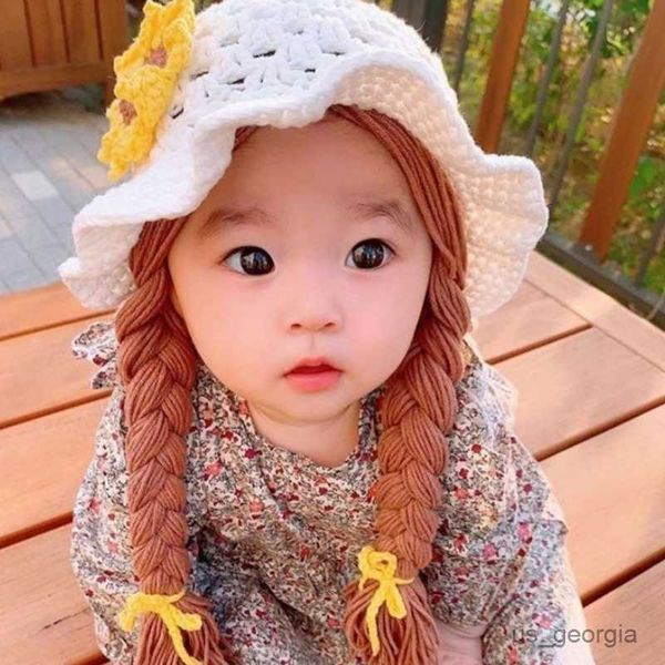

caps handmade knitted baby girl wig hat infant wigs kid crochet hat caps with pgraphy props headwear yrs r230627, Blue;gray