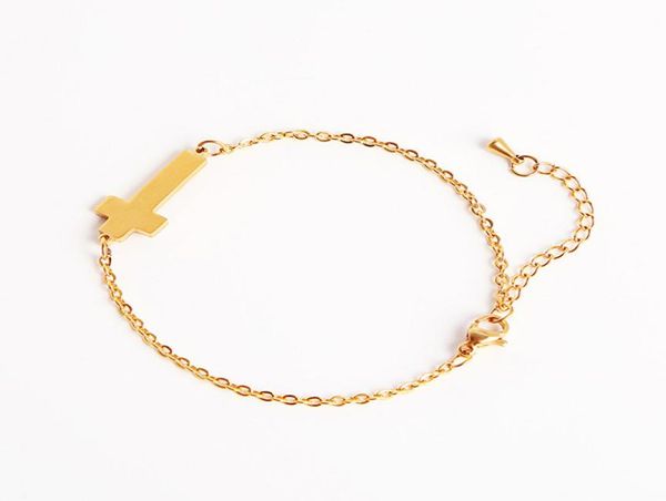 

2 pcs wemons cross horizontal sideways silvergold plated religious chain bangle bracelet stainless steel bracelet for women6652724, Black