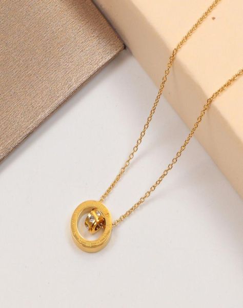

roman numeral double ring diamond pendant necklace titanium steel circle hollow short chain whole9884183, Silver