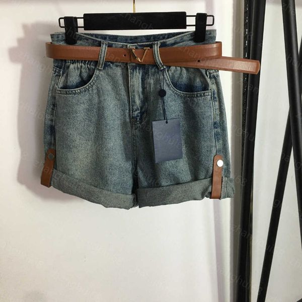 

23ss womens shorts womens designer clothing letter belt waist waist fashion roll leg denim shorts women clothes, White;black