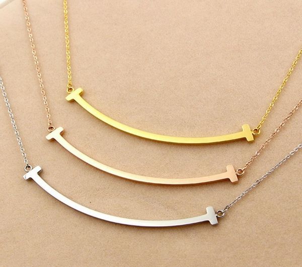 

stainless steel personalized smile tshaped women clavicle necklace jewelry fashion minimalist bar necklace 45cm4970168, Silver