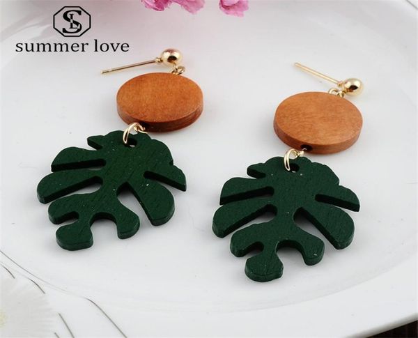 

green wooden fish bones retro dangle earring for women sen fresh green leaves popular earrings4280901, Silver